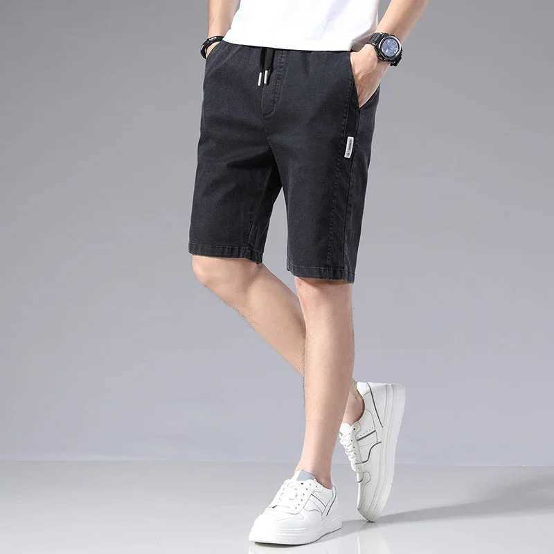 Summer denim shorts mens pure cotton drawstring gym shorts loose fit suitable for khaki running pants mens W241226