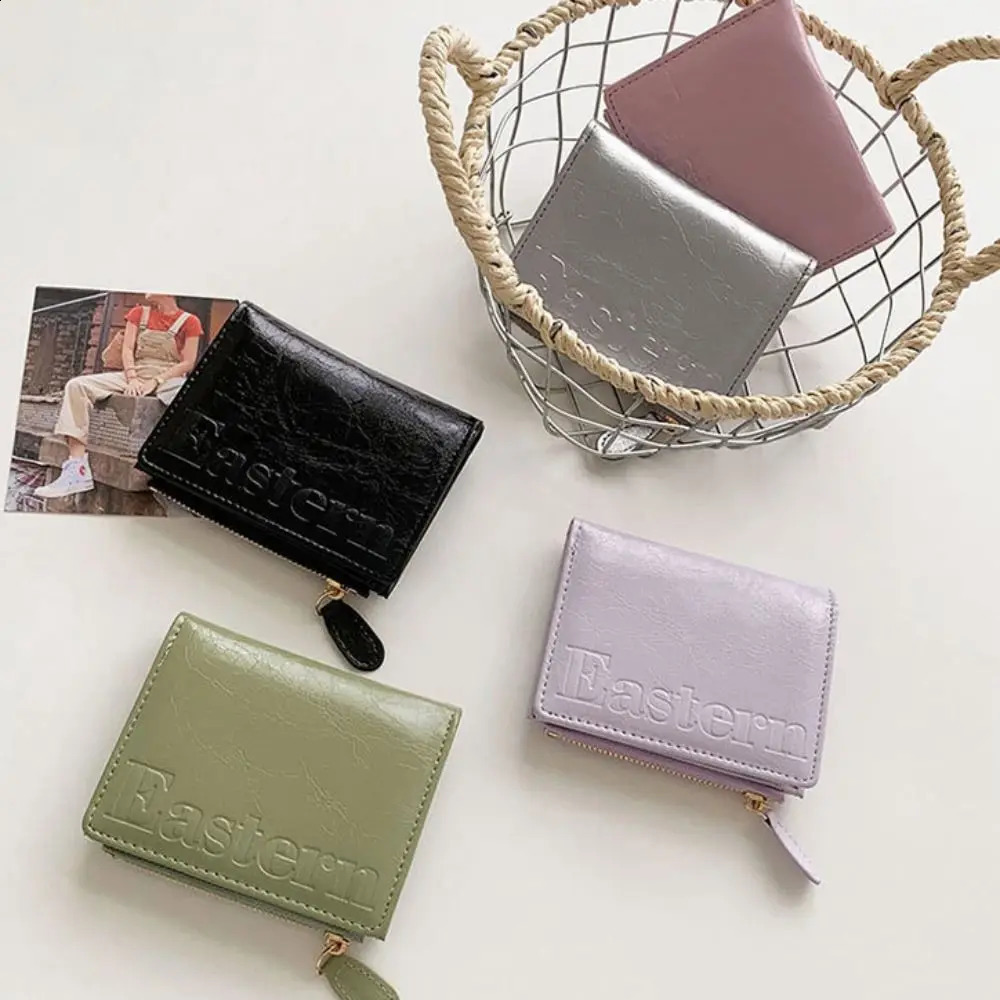 Waterproof Cracked Coin Purse Wallet Handheld Protective Case Money Purse Bag Silver PU Leather Folding Card Holder Travel 241224