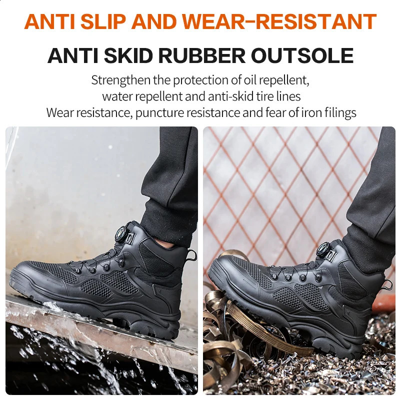 Knob Lacing Work Boots Safety Steel Toe Shoes Men Protective Shoes Anti-smash Puncture High Top Safety Boots Male Sneakers 241226