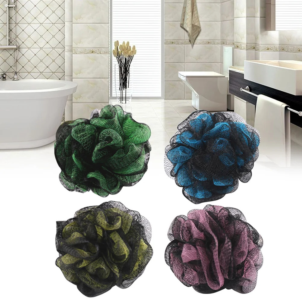 4pcs Large Shower Ball Bath Ball Double Color Mesh Sponge Mesh Pouf 50GBlack Blue Black Yellow Black Green Black Pink 241226