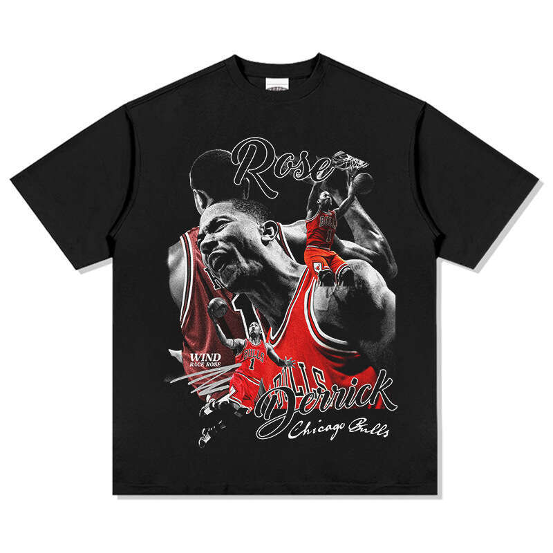 Ross print American high street basketball long short sleeved washed distressed round neck hooded sweatshirt