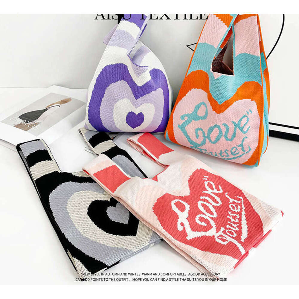 Knitted mobile phone women, dopamine colored soft woven bag for wearing, Korean style Instagram contrasting color love handbag