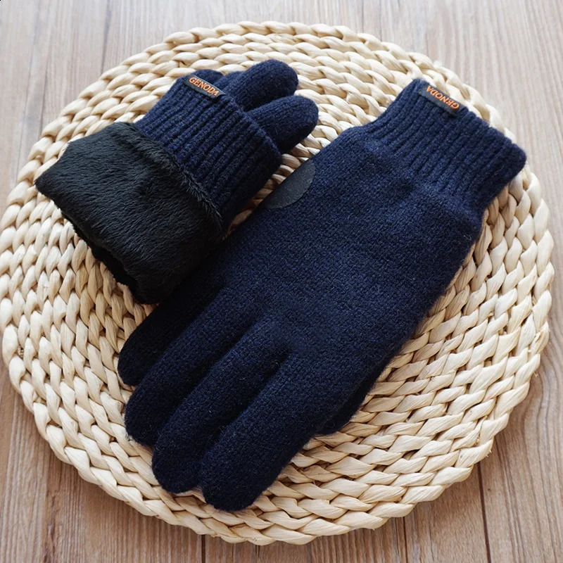 Men Gloves Fashion Male Double thickened pure Wool Knitted Warm Gloves Touch Outdoor Winter Warm Driving Gloves 241226