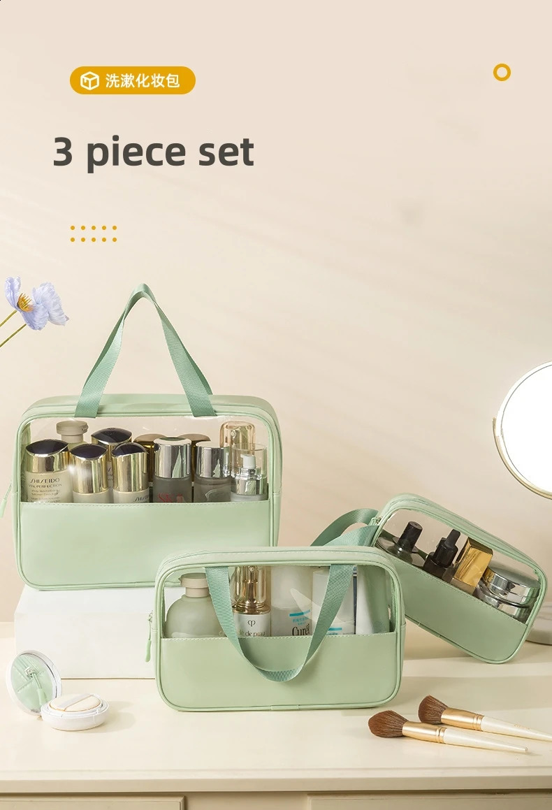 Portable cosmetic bag with large capacity and good looks travel storage bag PU splicing toiletry bag 241226