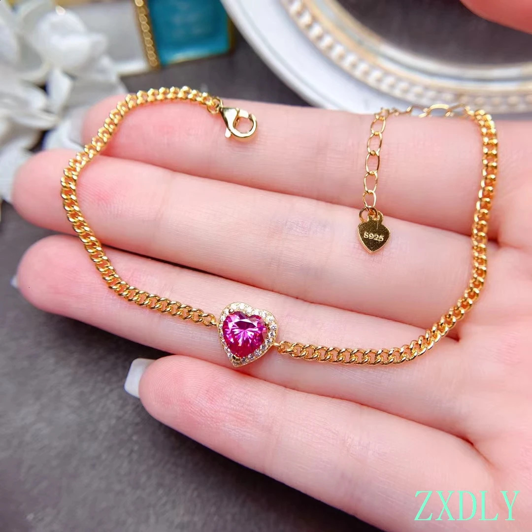 est Heart Style 1ct Pink Bracelet For Women Jewelry shiny better than diamond real 925 silver girl birthday gift 241220