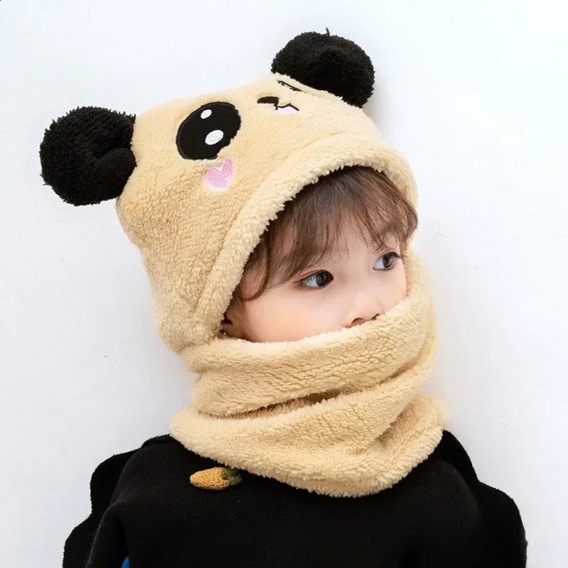 Cartoon Hat for Girls Boys Scarf Thicken Cap Winter Kids born Baby Stuff Children Plus Fleece Caps 115Years 241225