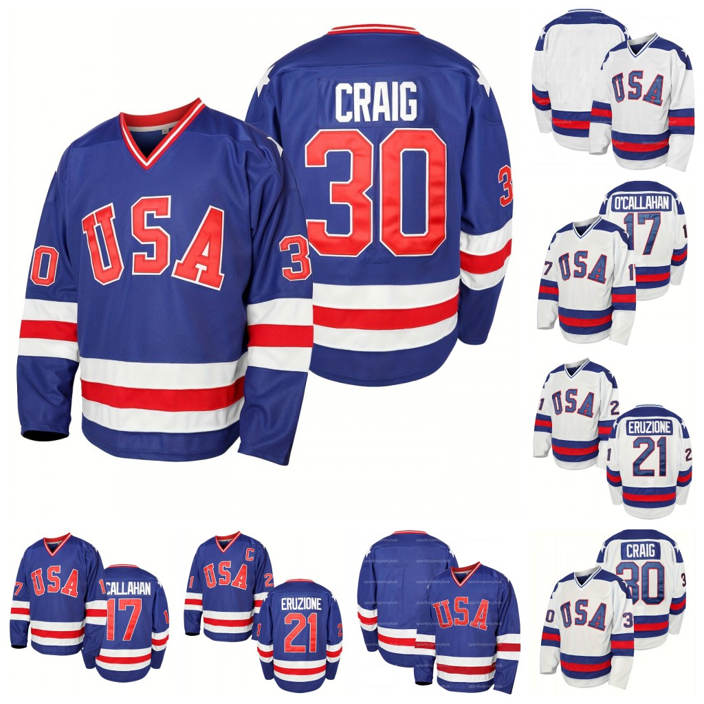 Men 1980 Team Hockey Jack 17 O'Callahan 21 Mike Eruzione Jim 30 Craig Miracle On Ice Hockey Jersey for Daliy Casual &Sports Wear