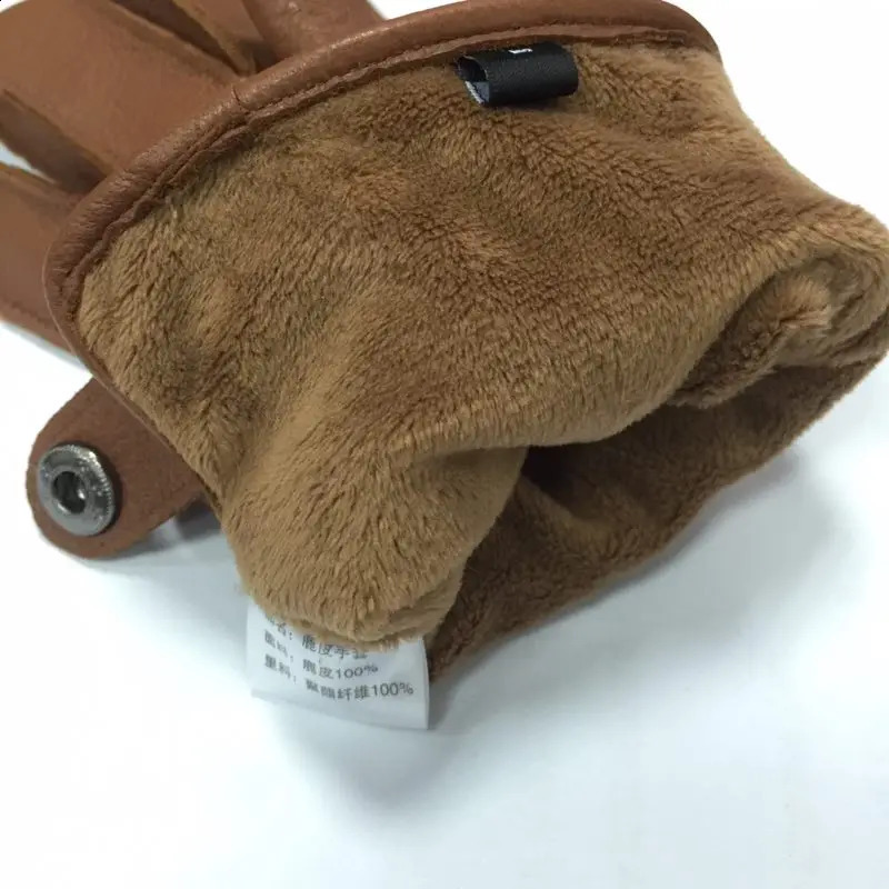 Winter Men Genuine Leather Deerskin Thick Velvet Warm Gloves Male Sewing Black/Brown Thicken Luva Deri Eldiven 241226
