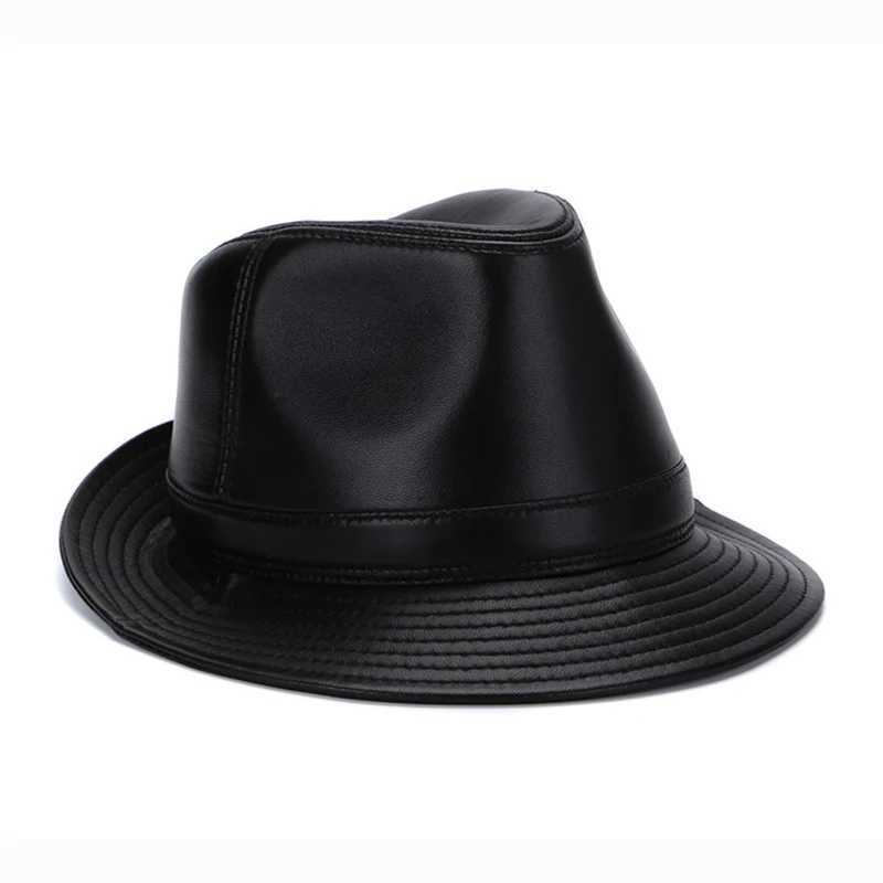 Western style denim hat sheepskin genuine leather mens C fashion winter retro gentlemans jazz hat flat top hat W241225