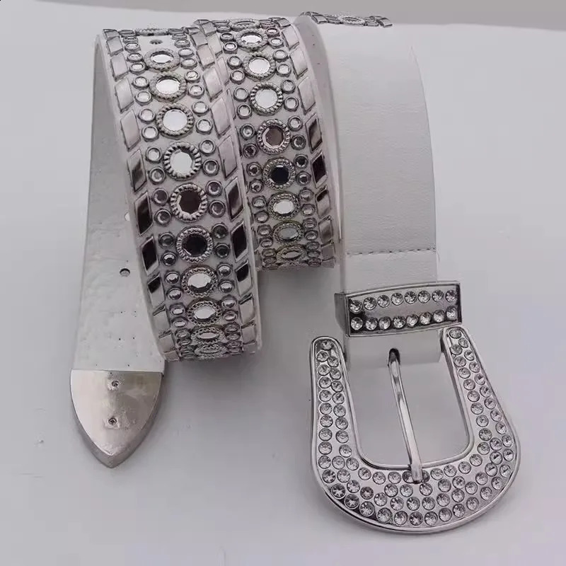 American Style Inlaid Rhinestone Metal Buckle Belt Pu Personality Y2k Girl Wide Belt Nightclub Fashion Jeans Decorative Belt 241226