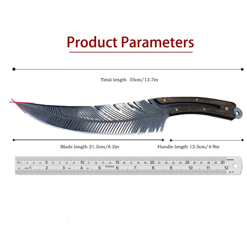 Feather knife hand forged Viking butcher knife for meat cutting Japanese chef knife with sheath for kitchen cooking 241225