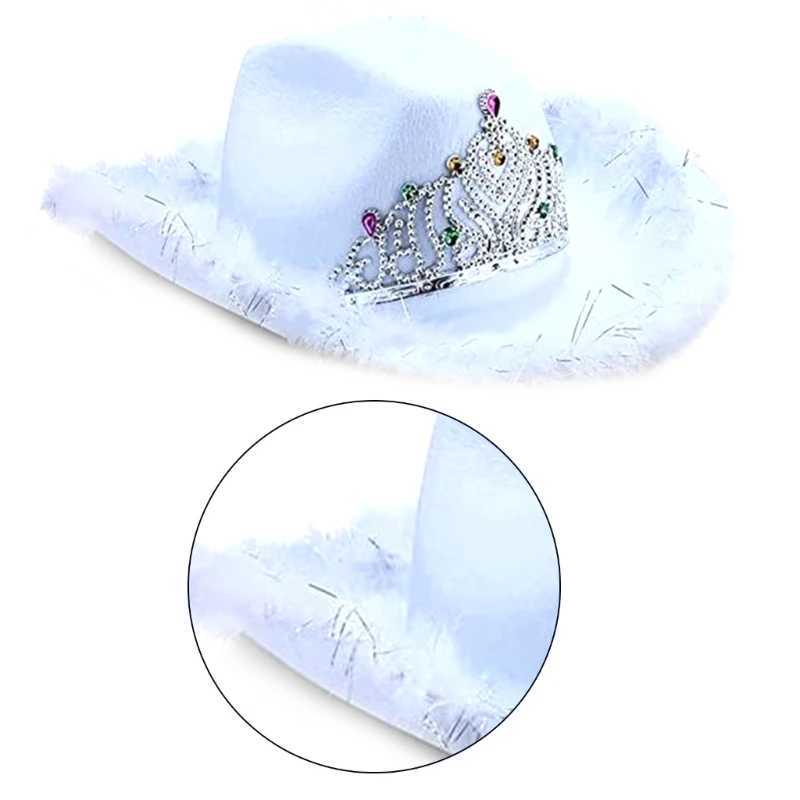 Shiny Tinsel Decorative Womens Cowboy Hat Breathable Cowboy Hat with Feather Curled Brim Felt C Direct Shipping W241225
