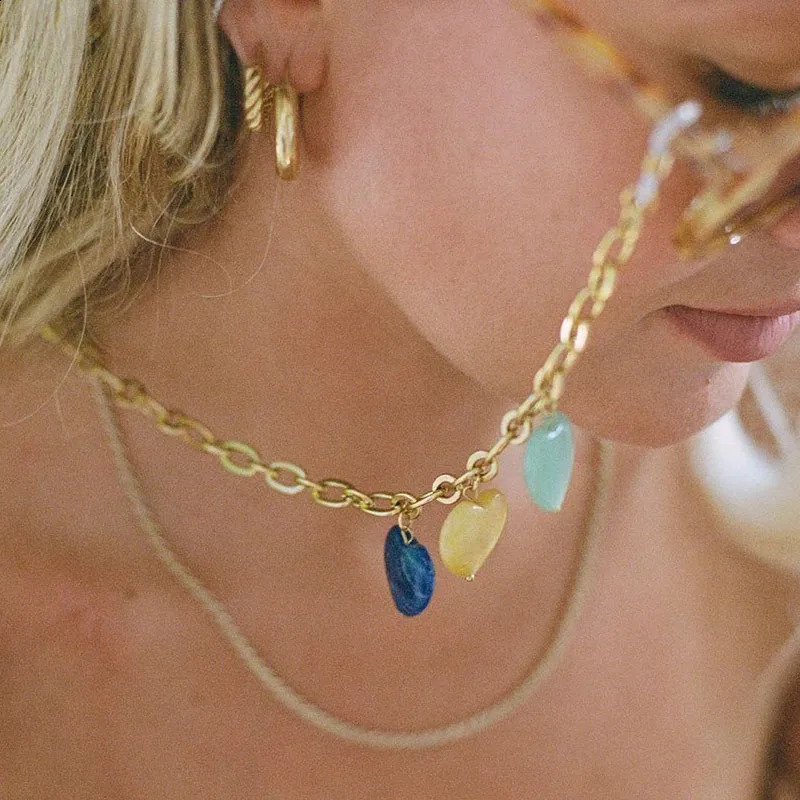 High Quality Stainless Steel Sunglasses Strap est Natural Heart Stone Embellished Glasses Holder Face Cover Chain 241226