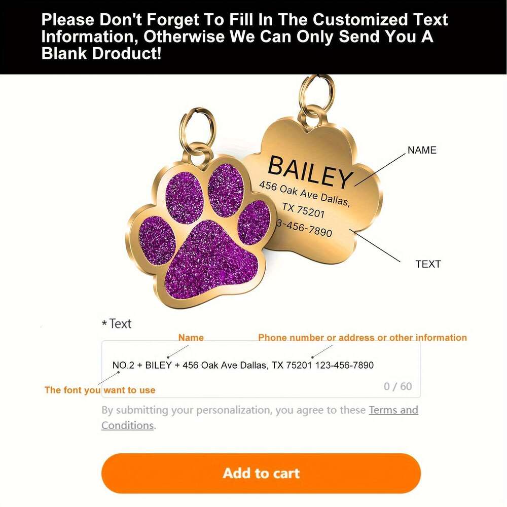 Personalized Engraved Name Tags Cats Dogs ID, Name, Phone Number, Address, Label. Prevent Loss With Custom Paw-shaped Dog Clear, Durable, And Non-fadi