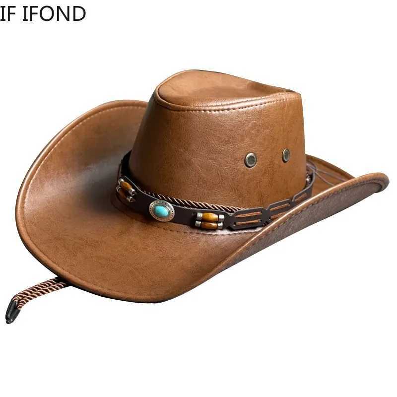 New synthetic leather Western womens cowboy hat retro gentleman Dr hat Panama cowboy girl jazz C Sombrero Hombre W241225
