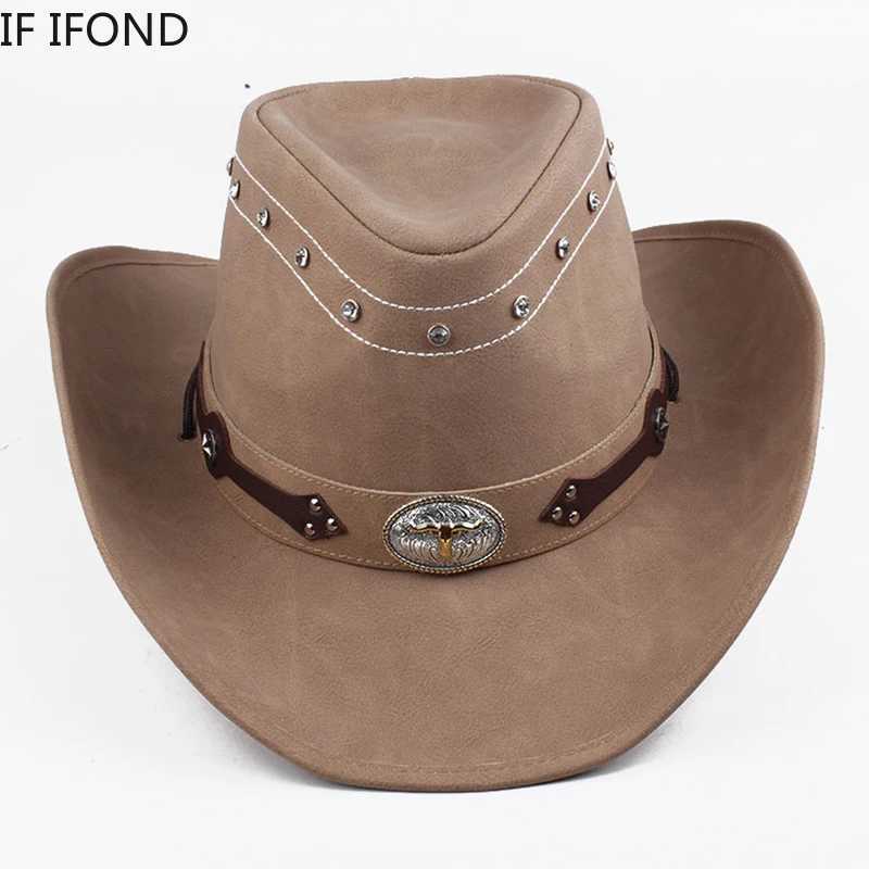 Classic% Leather Western Mens Cowboy Hat Gentleman Dad Godfather Cs Panama Cowboy Womens Jazz Hat Sombrero Hombre W241225