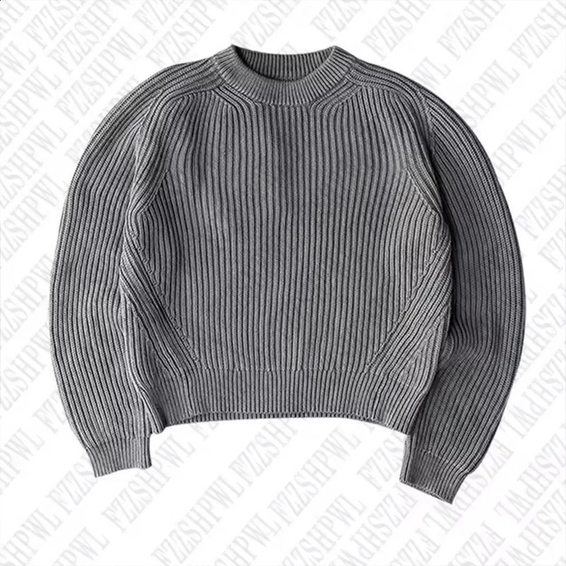 High street solid color pattern knitted sweater fashion cotton 90S top loose cotton street American retro punk hops mens sweater 241224