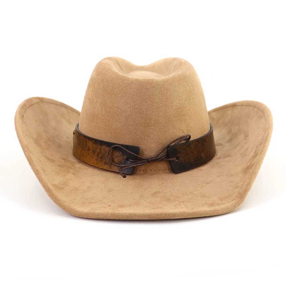 Western Big Brim Cowboy Hat Cow Head Belt Suede Top Hat Outdoor Mens Hat Womens Party Horse Riding Cowboy Hat W241225