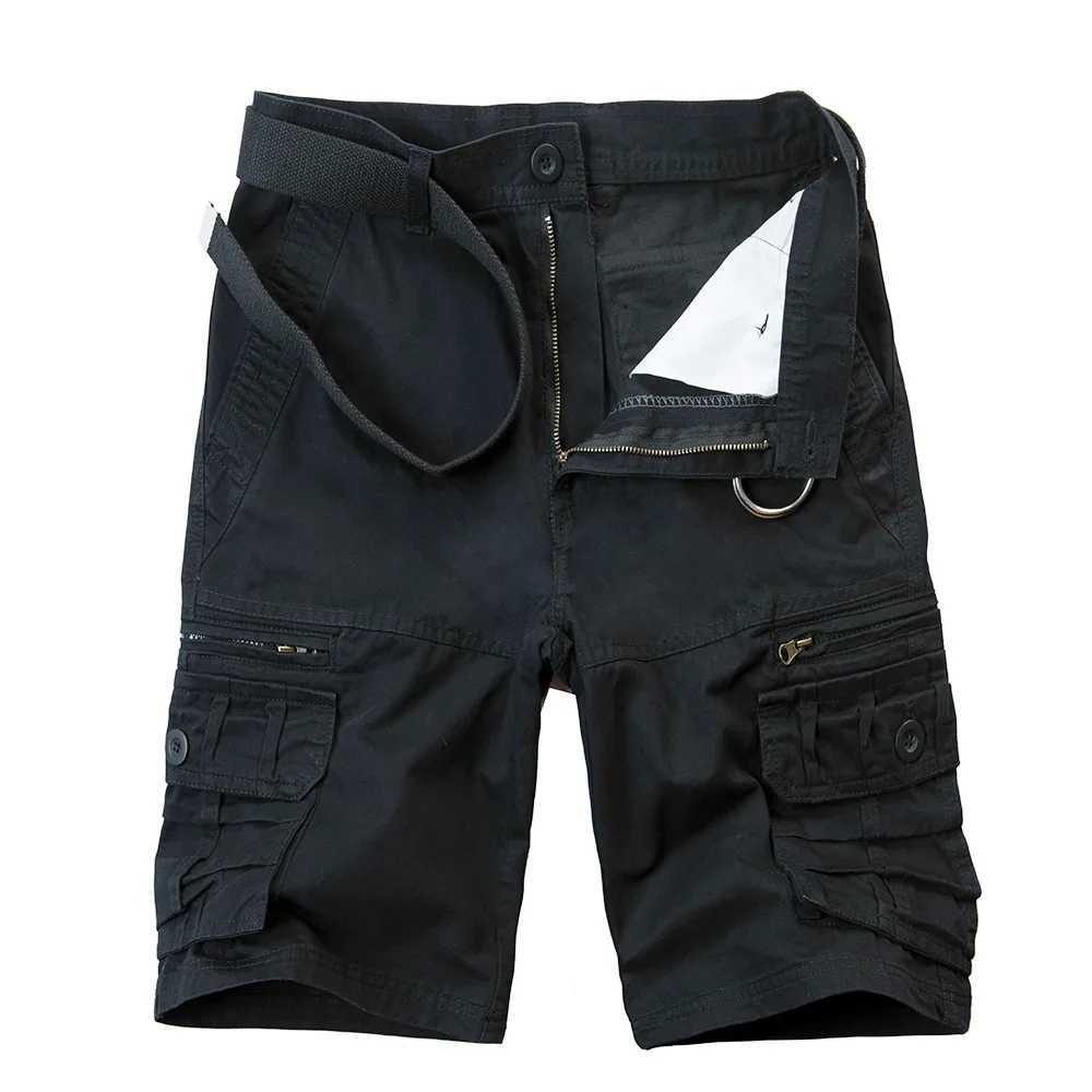 2024 Summer Mens Cotton Cargo Shorts Multi Pocket Casual Shorts Mens Hiking Loose Solid Running Shorts No Belt Plus Weight W241226