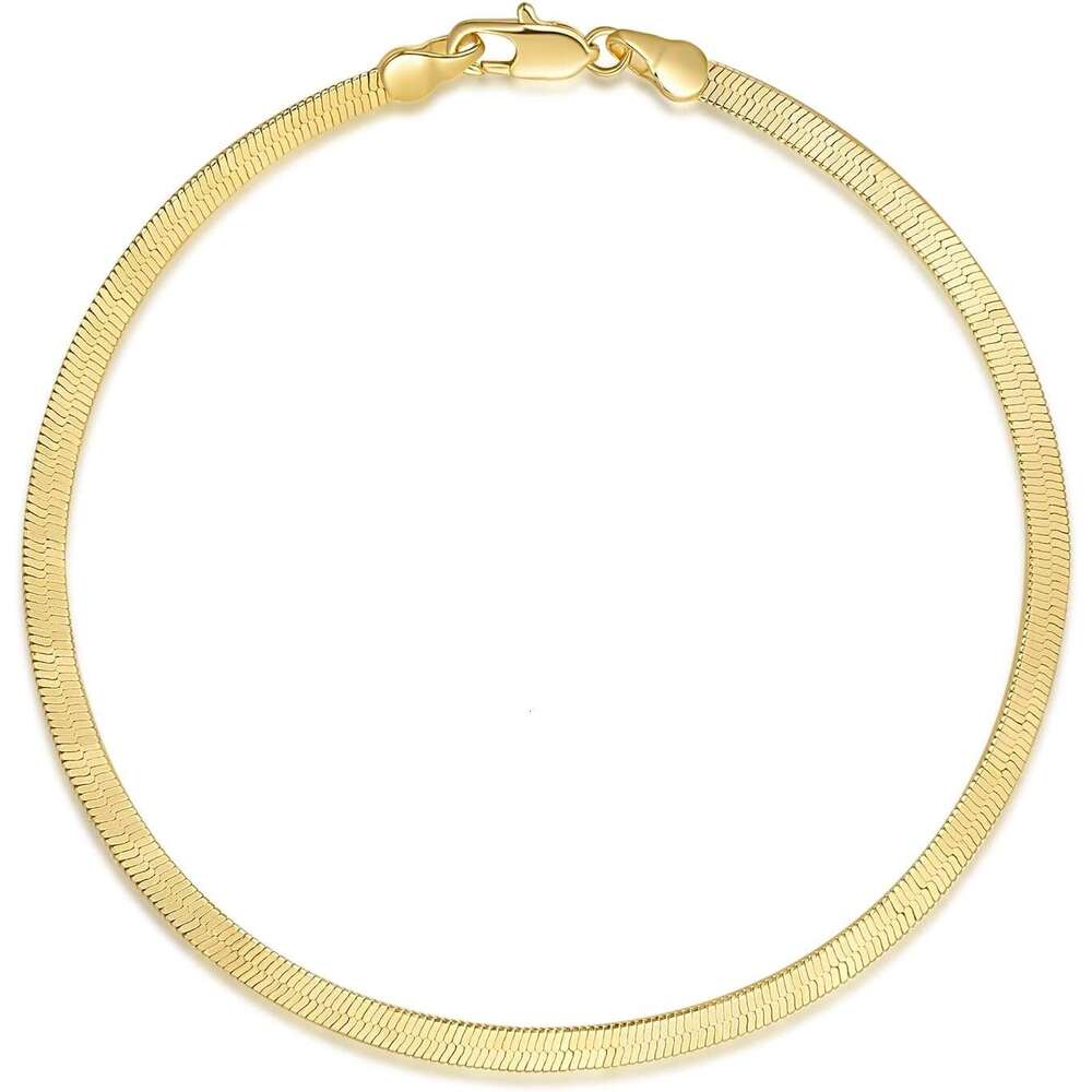 14K Gold Herringbone Chain Ankle Bracelets for Women Waterproof Vintage ful Women's Anklets 9,10,11
