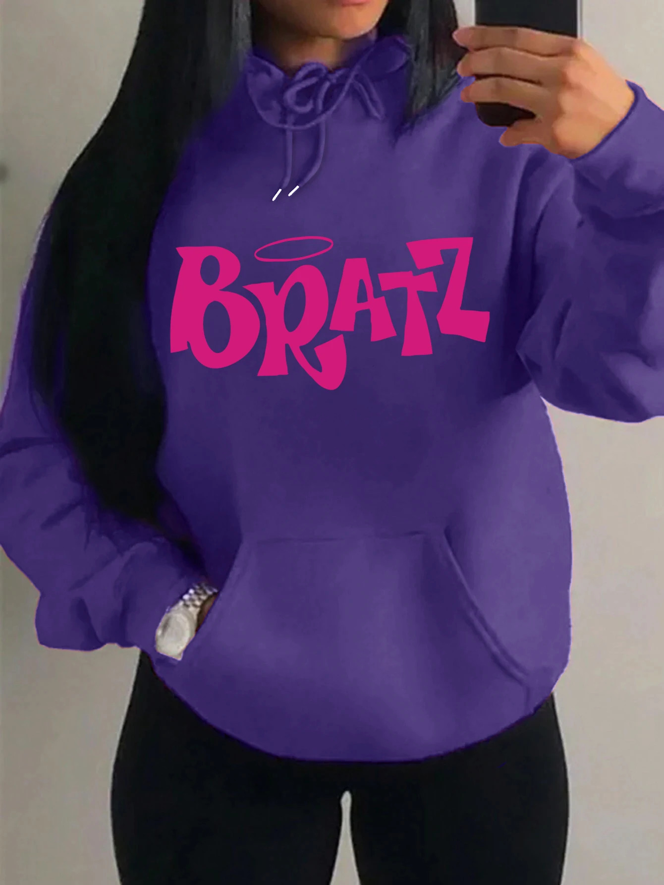 Y2K Bratz Letter Print Hoody Creativity Pocket Streetwear Casual Multicolor Clothes Autumn Hip Hop Tops For Female 241223