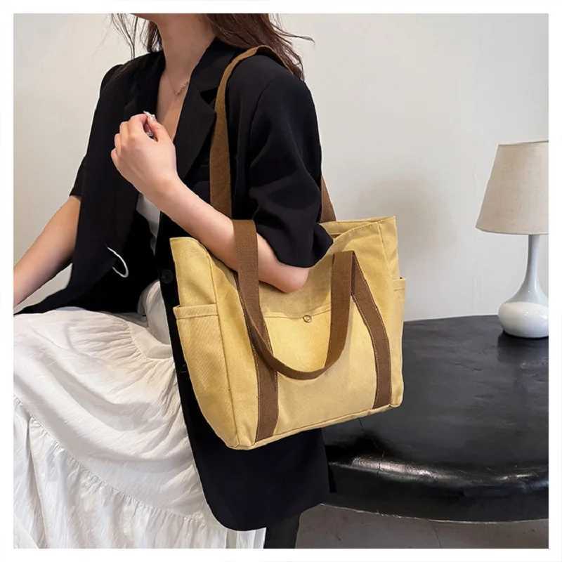 Preppy Style Shoulder Bag Unisex Large Capacity HandBag Casual Versatile Solid Canvas Bag Student Commuting Zipper Square BagXJ241225