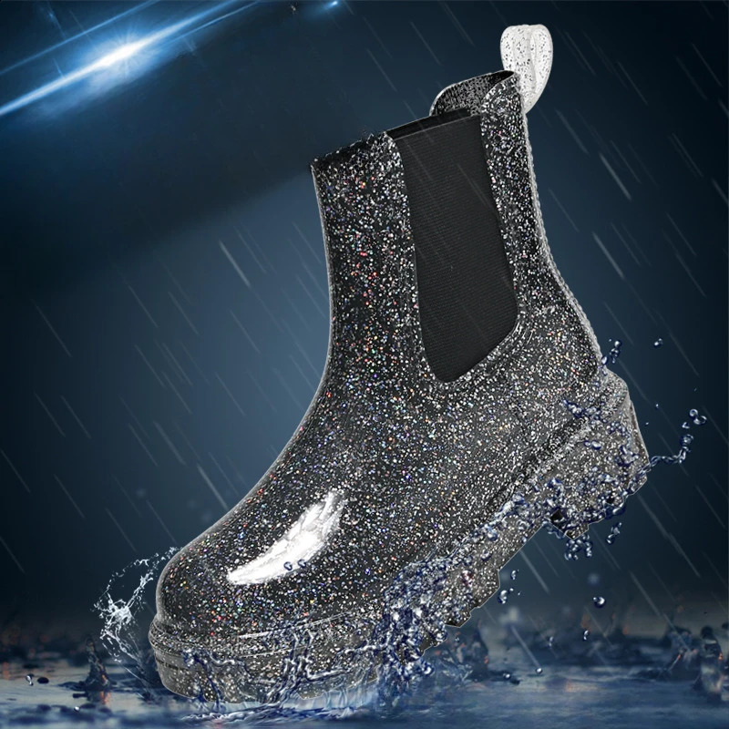 Rain boots for women rain Women Waterproof Boots Elastic Mouth Ankle Boots Mid Top Rain Shoes Water Boot botas lluvia mujer 241226