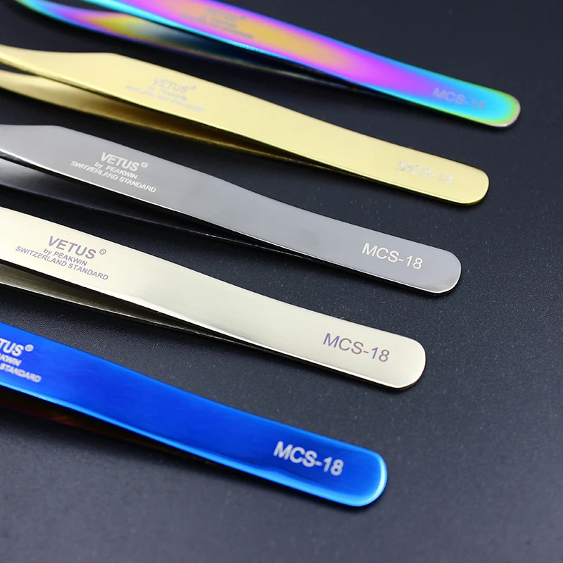 100% VETUS MCS18 /19 Rainbow Tweezers False Eyelash Extension Tweezer Stainless Steel Dolphin tweezers 5 color choose 241223