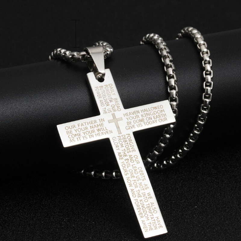 Titanium Steel Bible Cross Pendant Necklace 18K Gold Silver Black Christianity Necklace with Long Chain Stainless Steel Sweater Chain Cross Necklace f