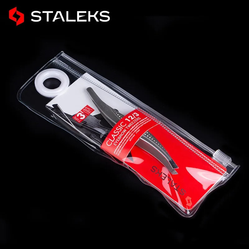 STALEKS TC-12/3 High Precision Eyebrow Tweezers Stainless Steel Slant Tip Tweezers Makeup Tool Tweezer with Storage 241223