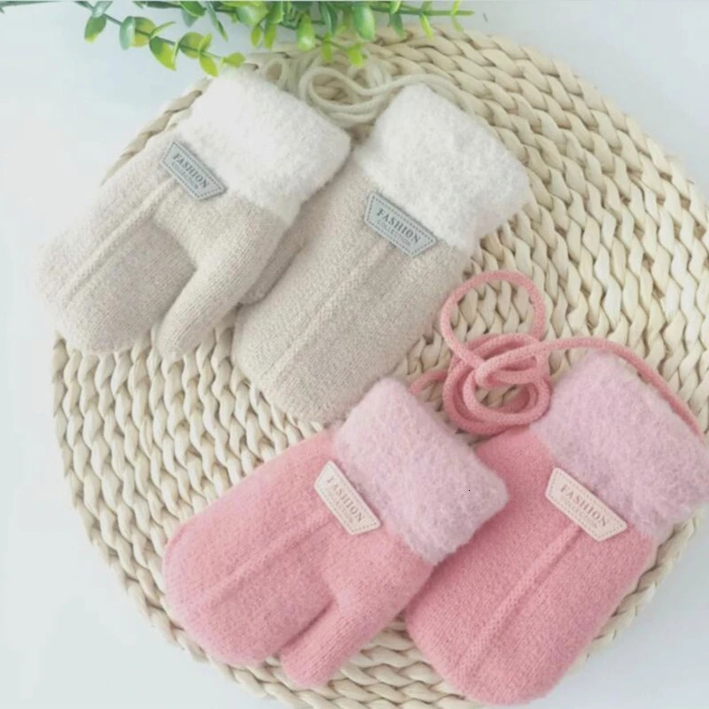 17Y Baby Boys Girls Winter Knitted Gloves Warm Rope Full Finger Thick Mittens for Children Toddler Kids Accessories 241225