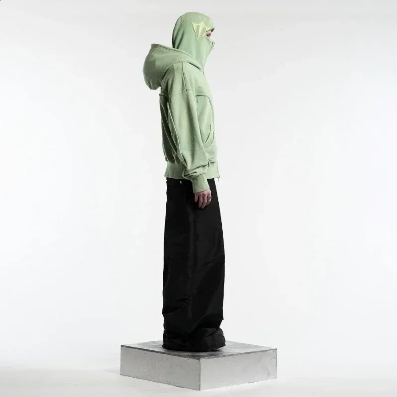 Y2K Vintage Zip up Hoodie Harajuku Double Hat high quality gothic Pattern Streetwear Men Women Hip hop Fashion Sweatshirt top 241224