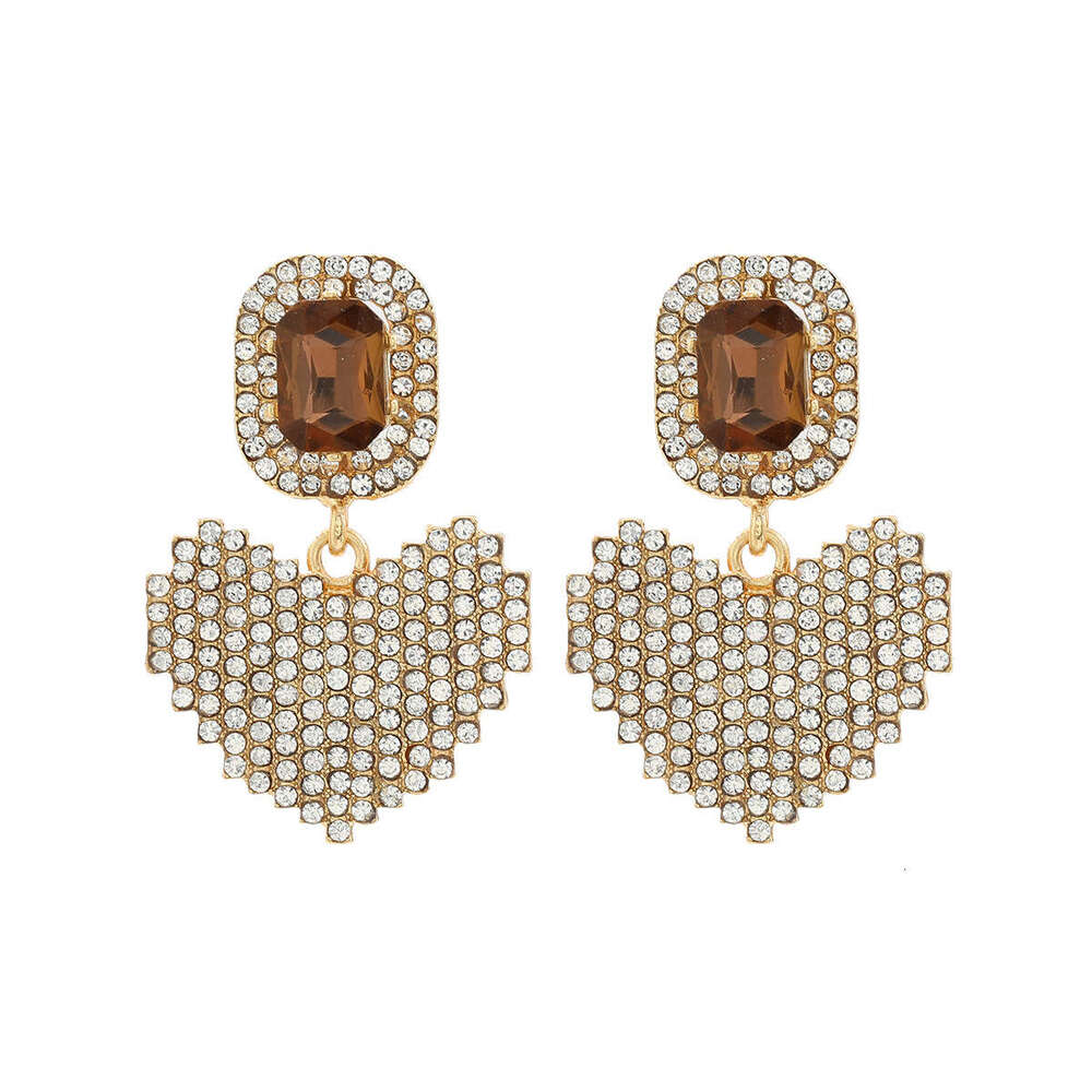 ZAA Exquisite Fashion Light Full Dia Geometric Love Alloy Eardrops Super Flash Temperament Versatile Daily Women's Style