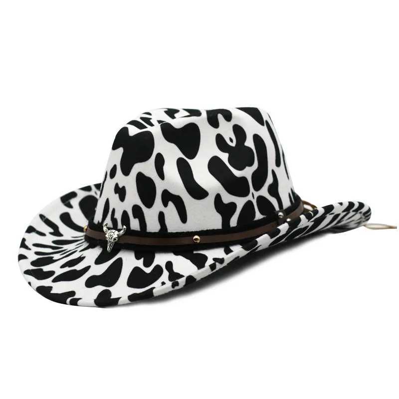 Cowboy Hat Autumn/Winter Cowboy Pattern FedEx Hat Double sided Thick Curly Cow Head Neutral Jazz W241225