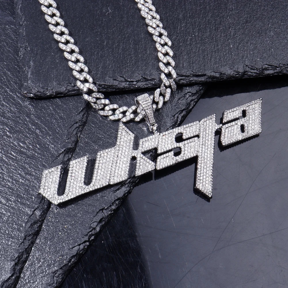 Custom Italics Word Pendant Chain Personalized Cubic Zircon Diamond Name Necklace Sporty Style Hip Hop Jewelry Gift For Him Her 241226