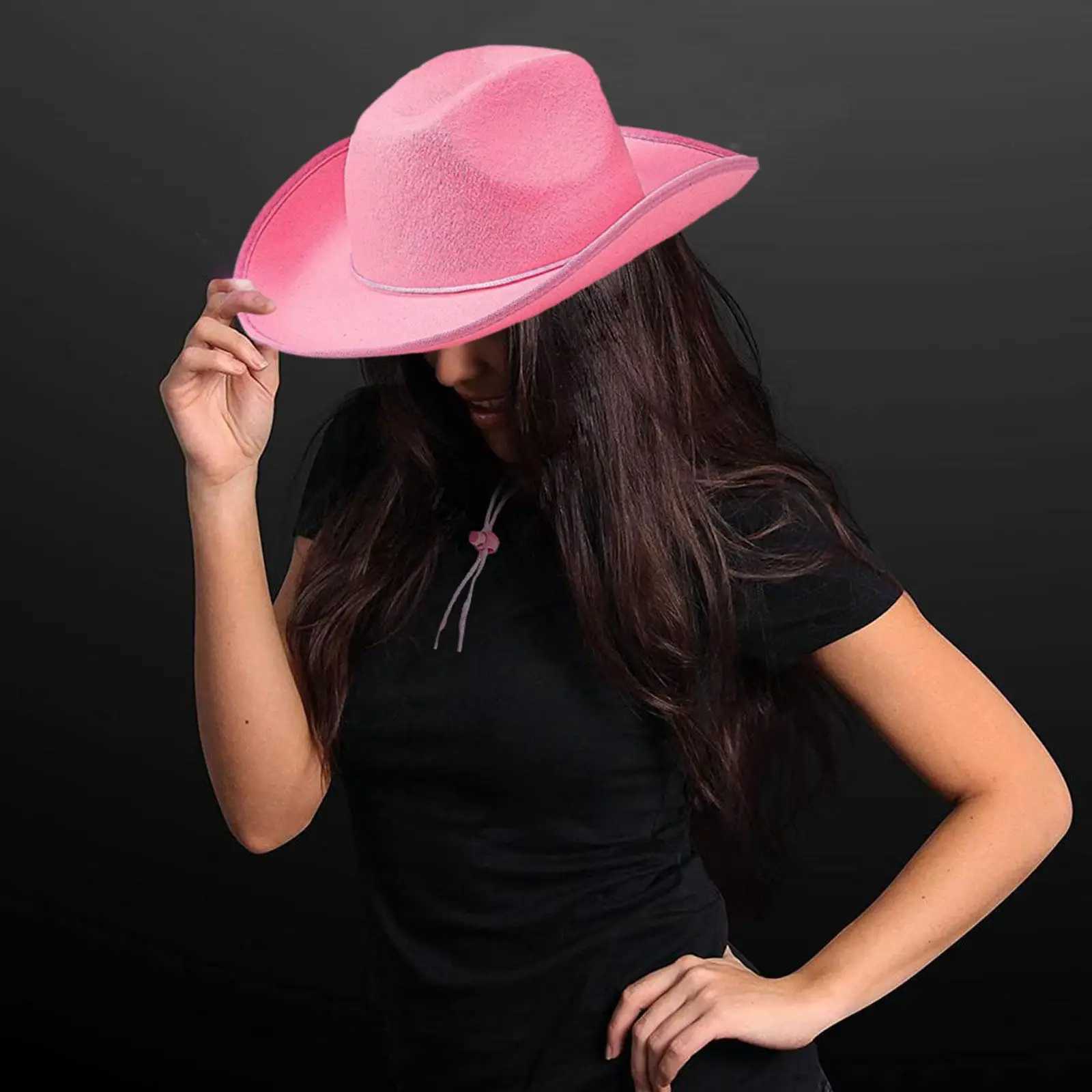 Retro Western Womens Cowboy Hat Pink Wide Striped Cowboy Hat Felt Rope Rider Cowboy Hat Disco Costume Party Accessories W241225