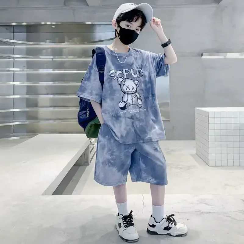 Clothing Sets Summer Children Boy Clothes Set Teenage Girls Tie Dye Tshirts and Shorts 2pcs Suit Kid Cartoon Bear Top Bottom Outfits TracksuitY2412250