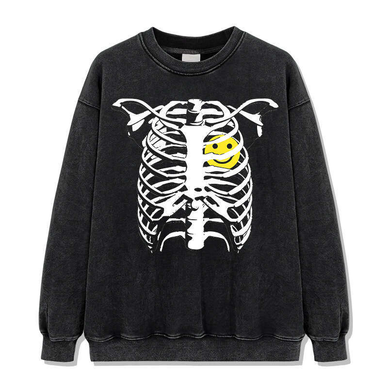 Skeleton short sleeved summer new trendy high street pure cotton T-shirt top loose round neck hooded sweatshirt