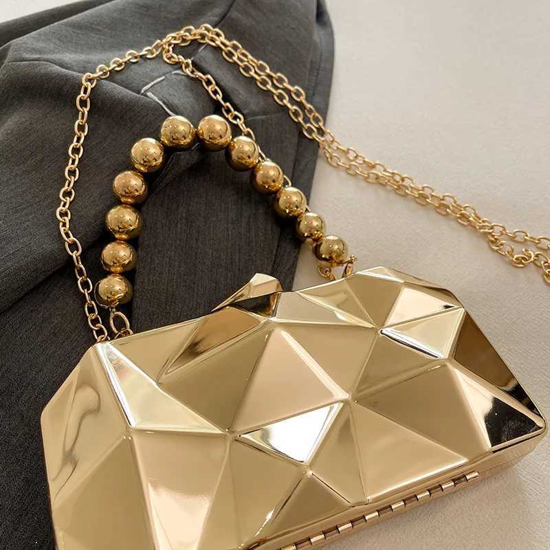 High Quality Golden acrylic evening clutch bag elegant womens geometric dinner party shoulder bag luxury designer wallet and handbag T241225