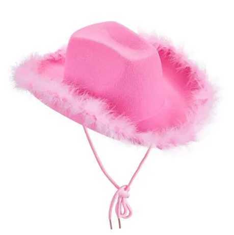 White denim hat pink star denim hat sequin decoration adjustable neck edge Dr String adult denim hat used for costume parties W241225