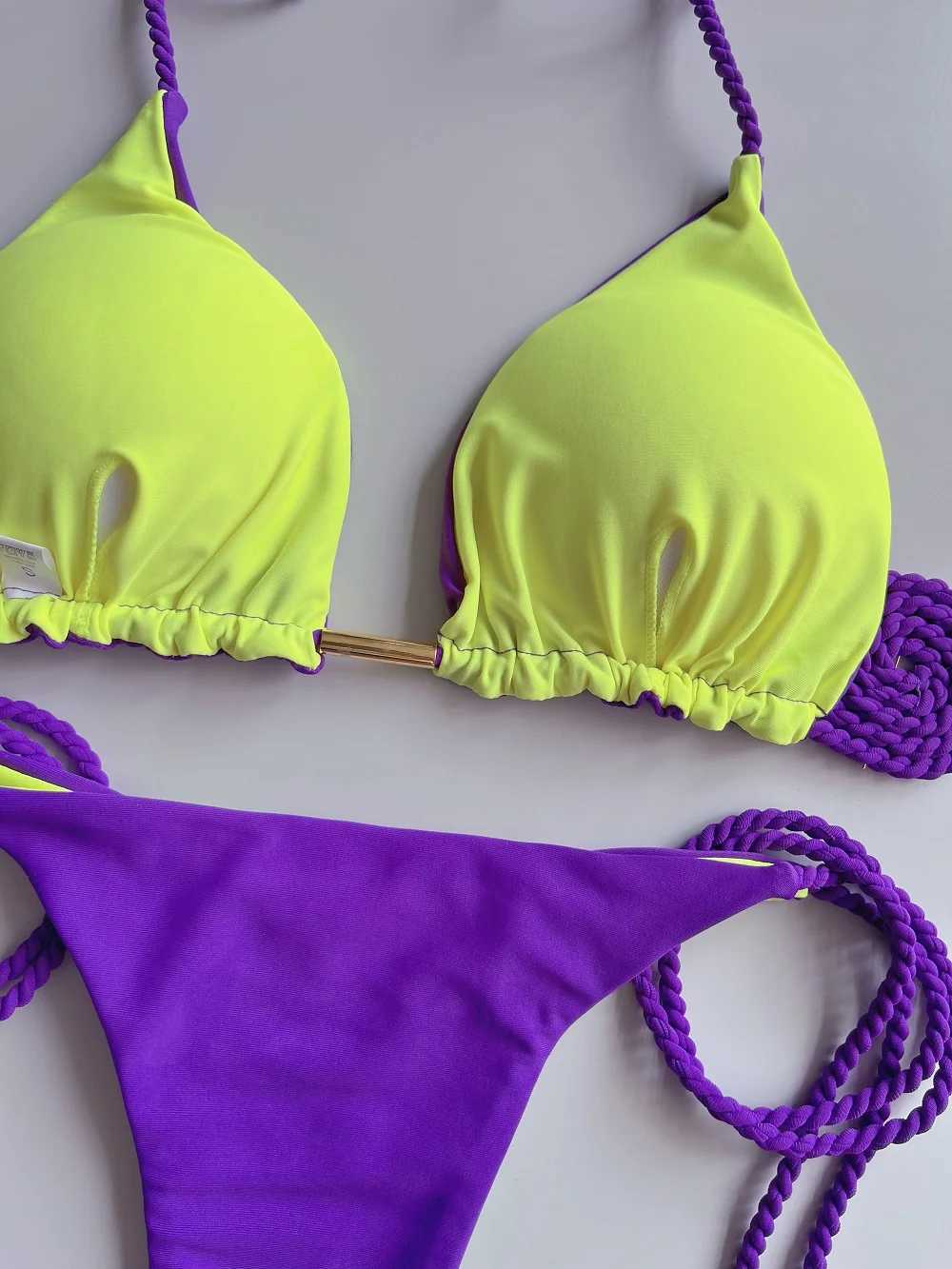 RUOTONSEPT sexy solid color braided rope bikini set womens swimsuit two-piece triangular swimsuit Brazilian Biquinis swimsuitW241225