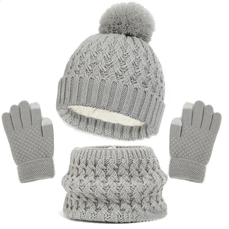 Childrens Winter Hat Scarf and Gloves y Set Knitted Wool Kids Warm Suit Beanie Caps For Boys Girls Neck Baby Cap 241225