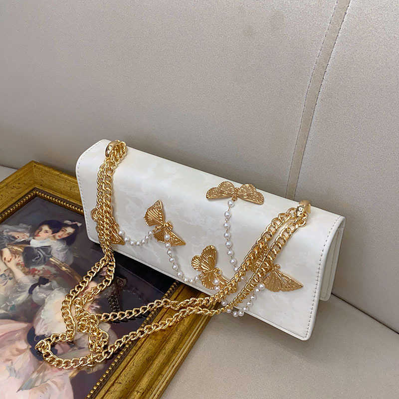 Evening Bags Fresh Sweet Niche Shoulder Underarm Bag New Chinese Style Metal Butterfly Chain Crossbody Bag 241226