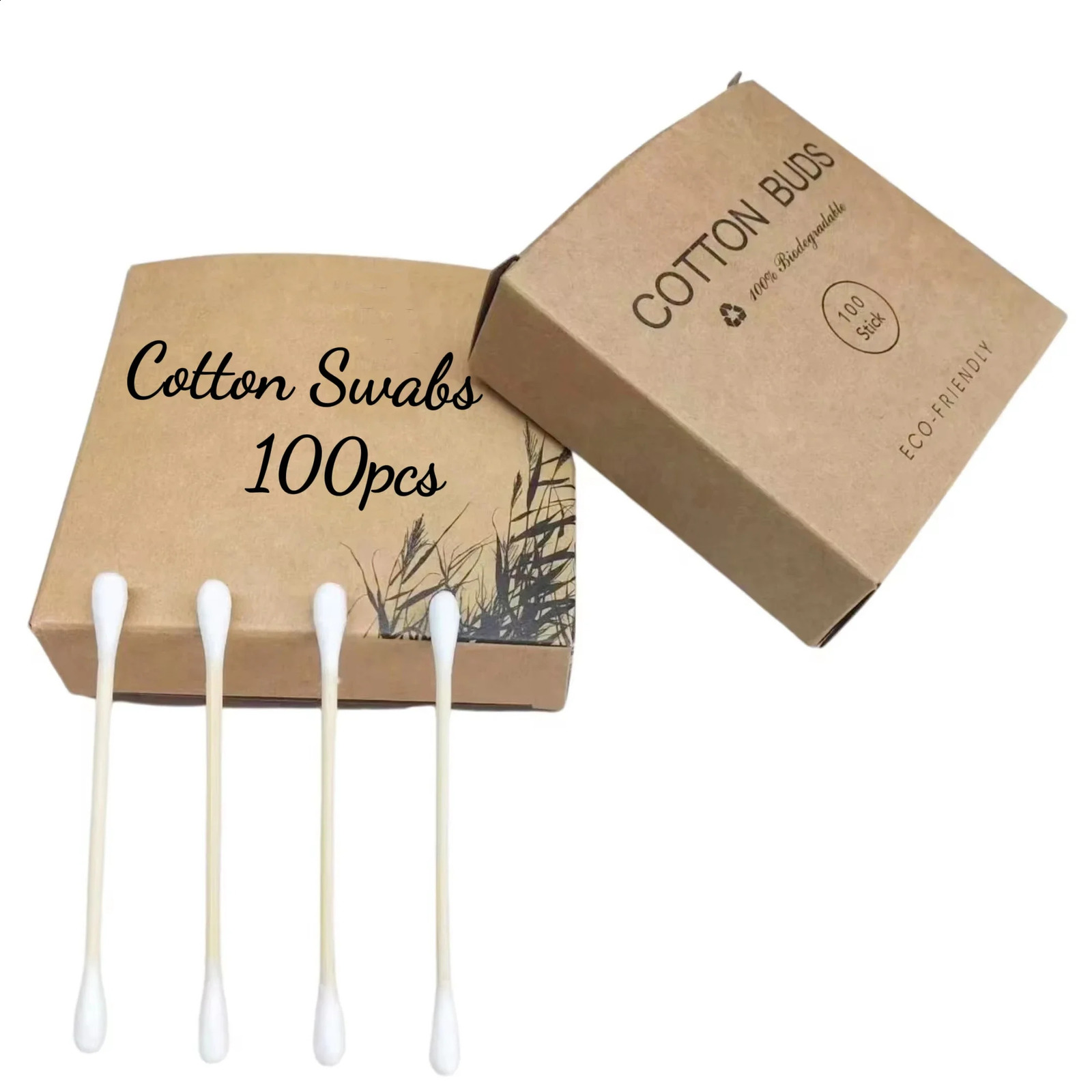 100 Pcs Eco Friendly Bamboo Cotton Ear Cleaning Bud Sticks Plastic Free Cotton Swabs 241226