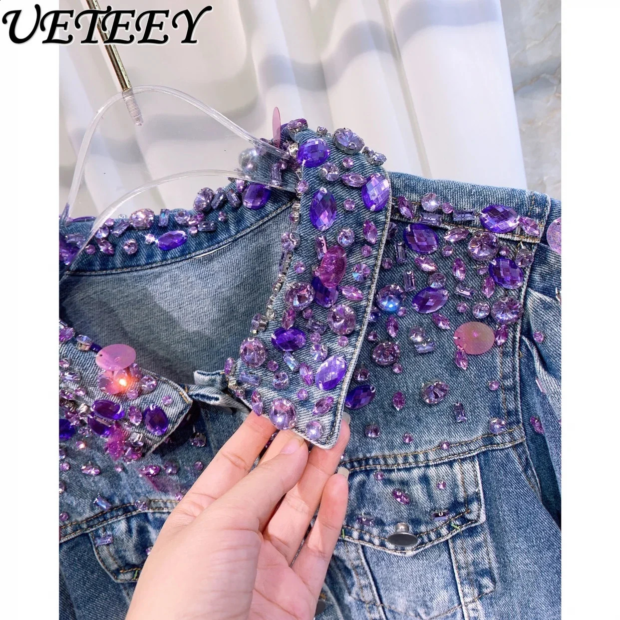 Arrivel High Quality Heavy Industry Beads Rhinestone Denim Coat Women Autumn and Winter Jean Jacket Casacos Feminino 241223