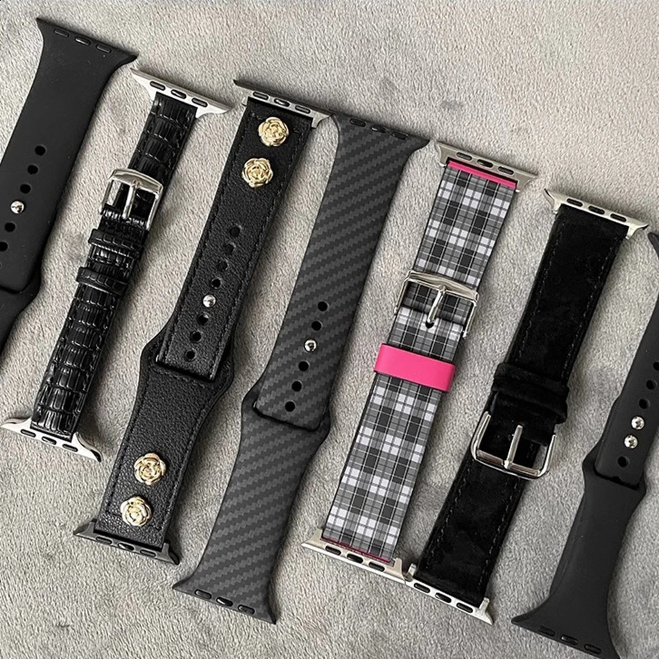 Black Nylon Magnetic Silicon Leather Strap For Watch Band S10 9 8 7 6 SE 5 38/40/41/42/44/45/46/49mm Bracelet 241220