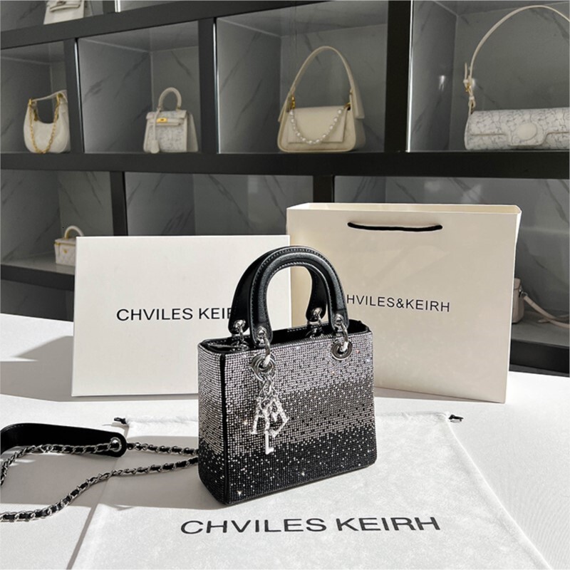 Women's Handbag 2024 New High-End Gradient Rhie Chain Portable Small Square Bag, Evening Banquet Designer Crossbody Bag