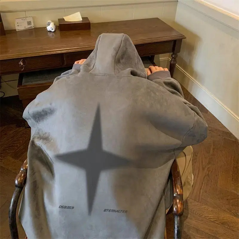 Buckskin sweatshirt men autumn and winter American style heavyweight retro high street tops trendy loose hooded pullover 241224