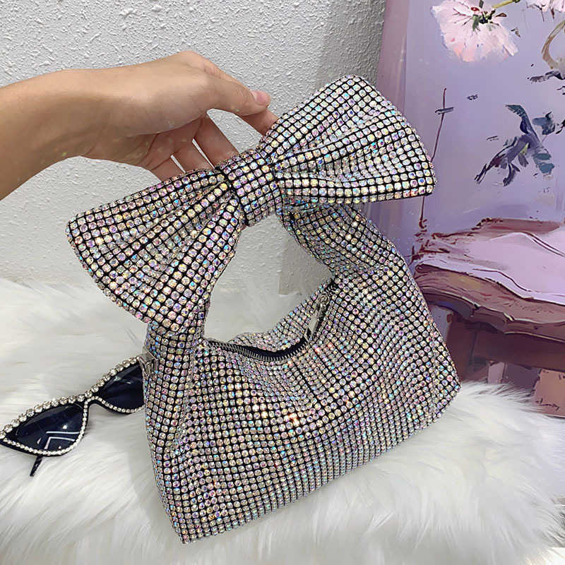 Bow Evening Bags Trendy Shiny and Ineffective Diamond Studded Rhinestone Underarm Bag Socialite Temperament Handbag Shoulder Bag 241226