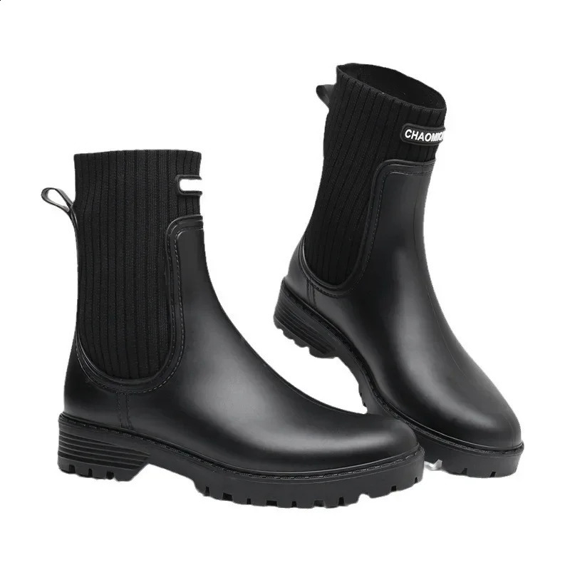 Rain Boots Womens Waterproof Shoes Rainy Ladies Pink Fur Rubber Rainshoes Woman Galoshes Non-slip Pull-on Rain Boots 241226
